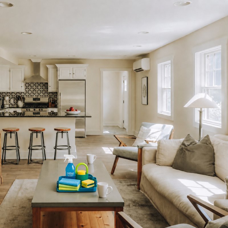 Tidy, freshly cleaned Cambridge condo living room.